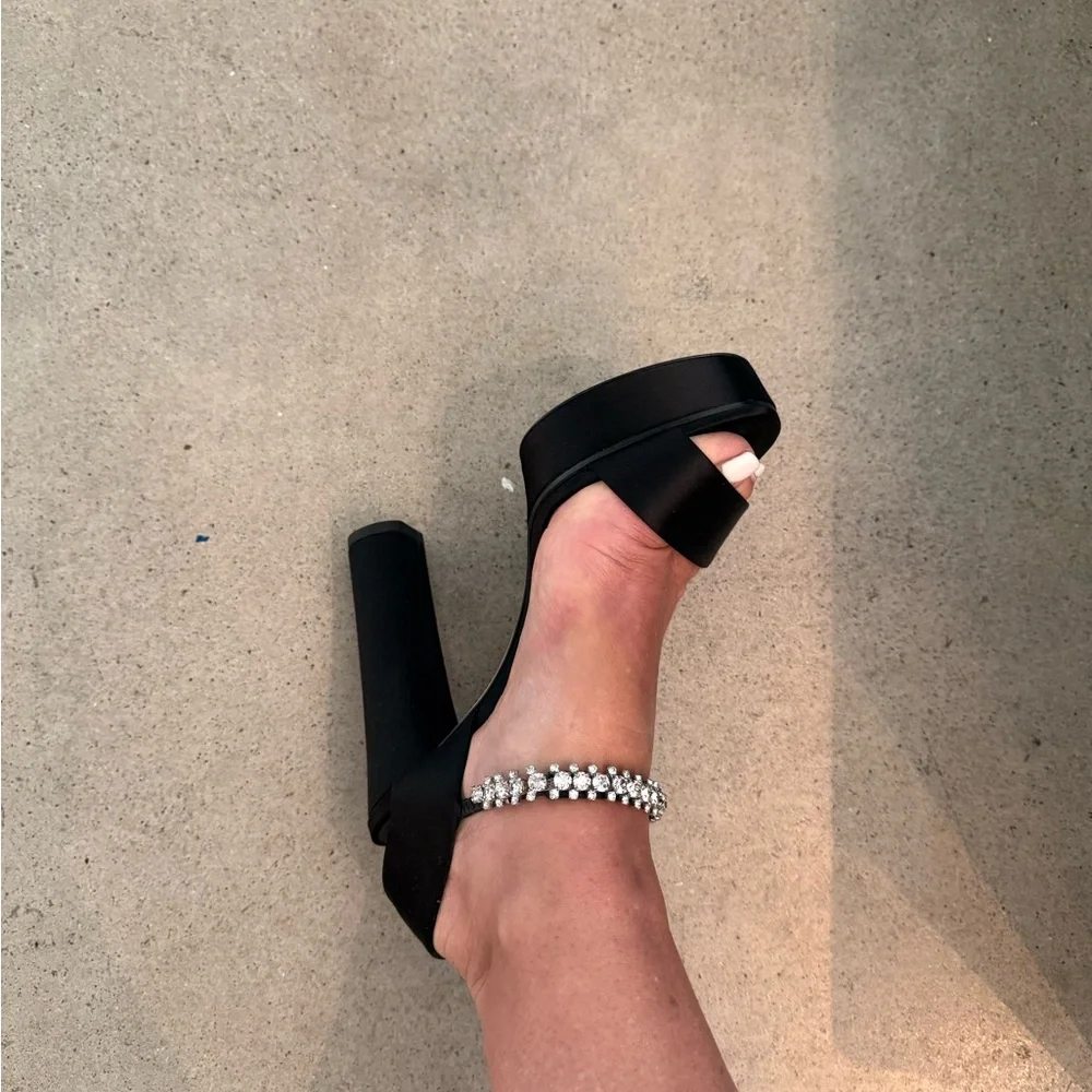 Jimmy Choo Santina 125 Black Satin platform sandals - Picture 6 of 9